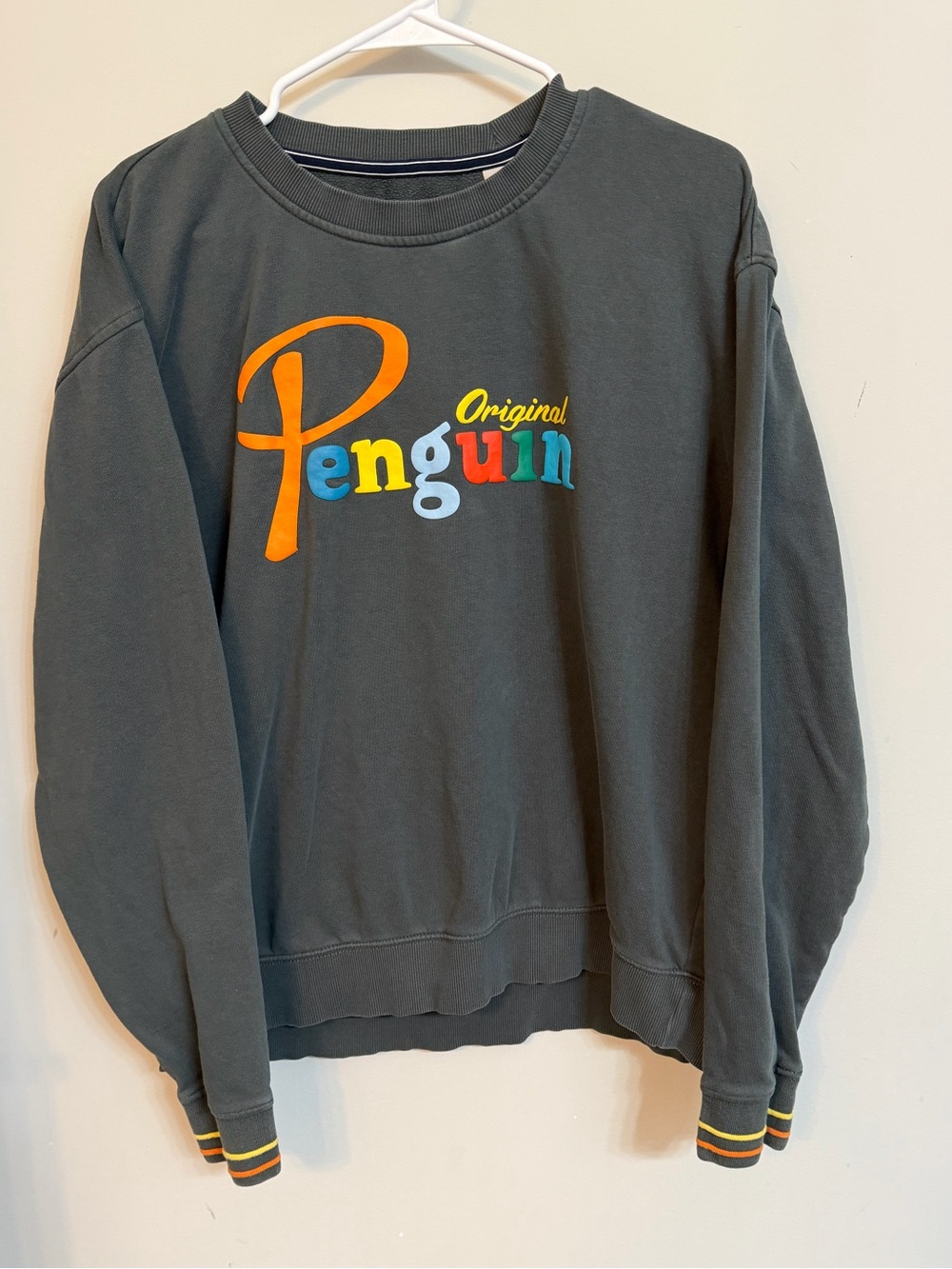 Vintage Penguin Dark Charcoal Crewneck Sweatshirt with Multicolor Logo